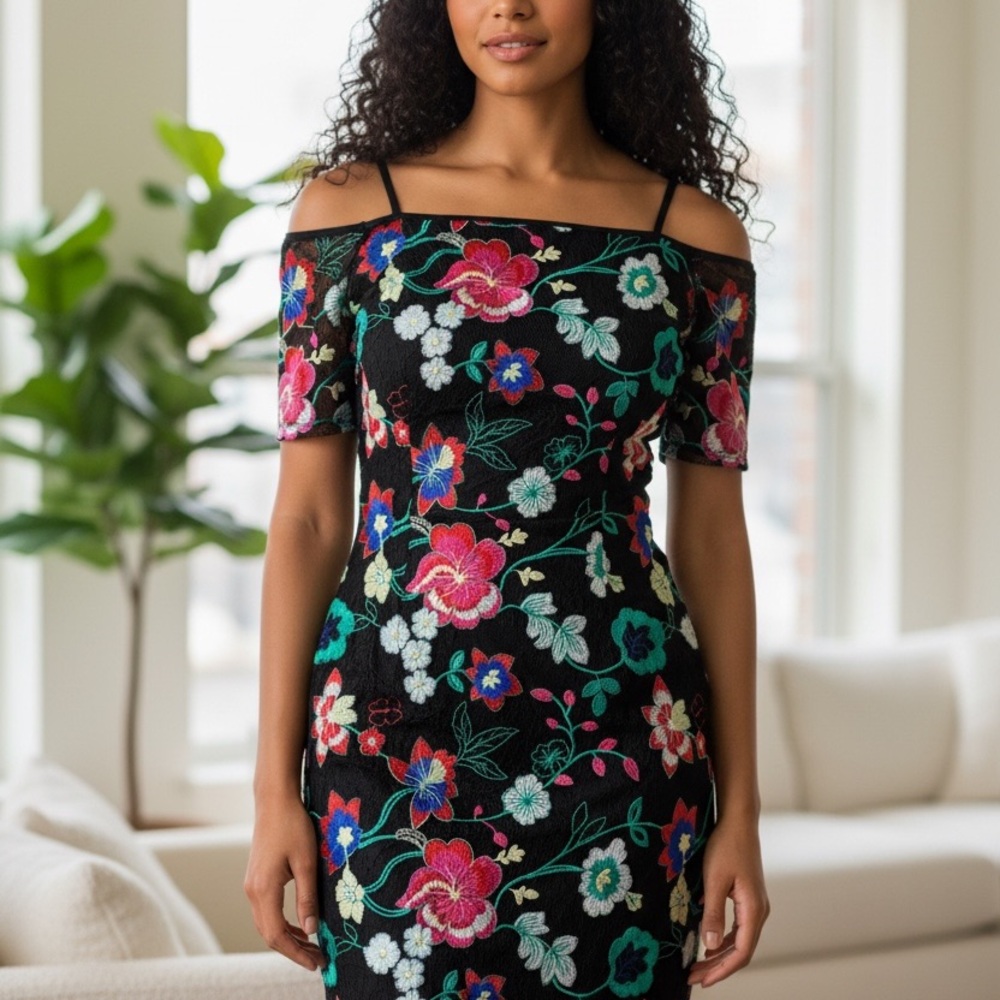 Guess Black Floral Midi Dress